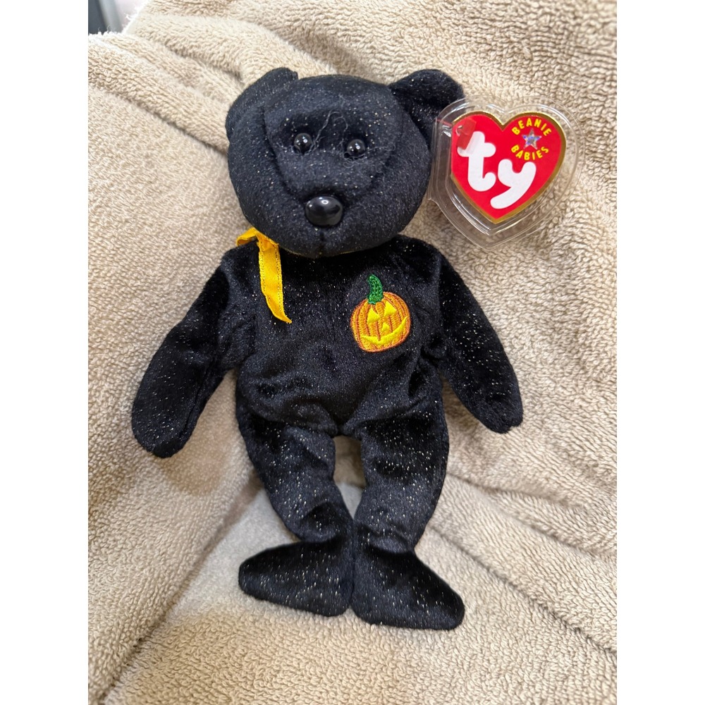 Ty Beanie Babies Plush Toy Y2K OS Black New Haunt Halloween Bear Pumpkin Goth